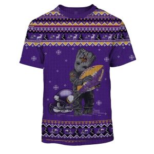 Minnesota Vikings Baby Groot Hug Logo Purple AOP T Shirt