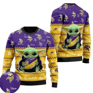 Minnesota Vikings Baby Yoda Hug Ball Ugly Sweater