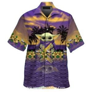 Minnesota Vikings Baby Yoda Sunset Hawaiian Shirt