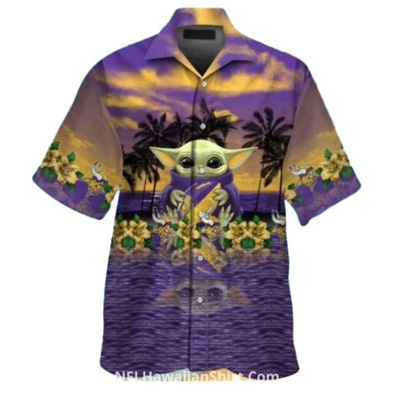 Minnesota Vikings Baby Yoda Sunset Hawaiian Shirt 1