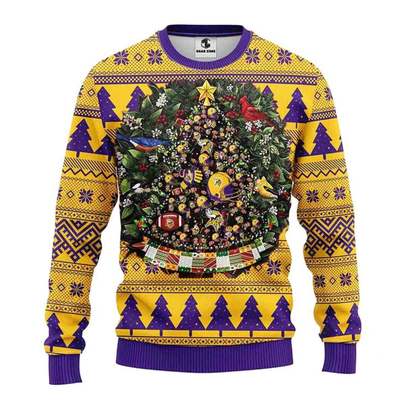 Minnesota Vikings Ball Pine Tree Christmas Ugly Sweater 1