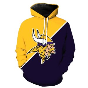 Minnesota Vikings Big Logo Black And Yellow Pattern AOP Hoodie