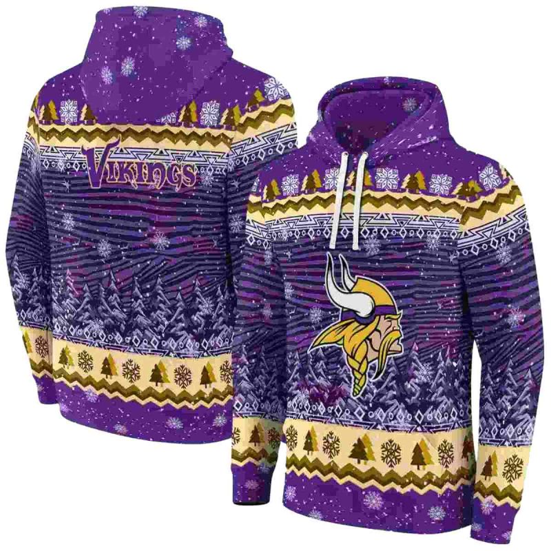 Minnesota Vikings Big Logo Christmas Trees Purple Aop Hoodie 1