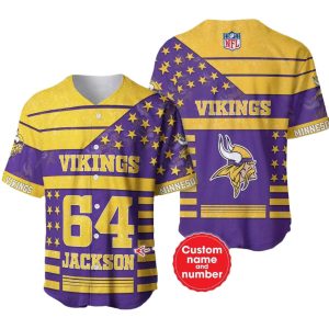 Personalized Minnesota Vikings Big Logo Purple And Yellow Baseball Jersey