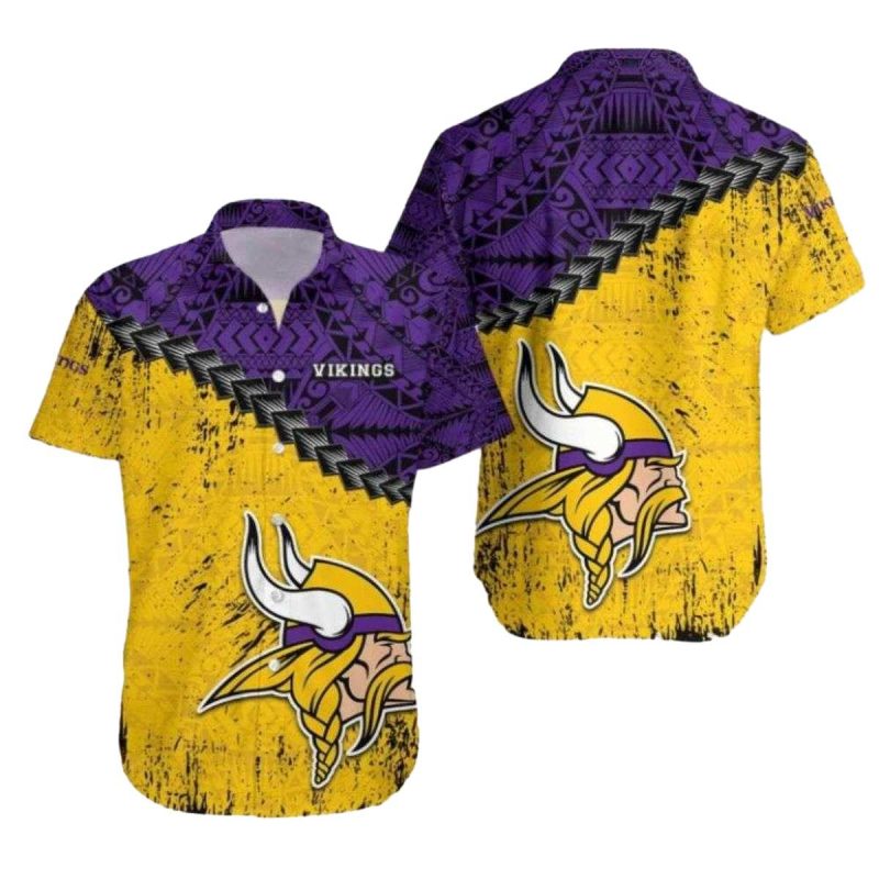 Minnesota Vikings Big Logo Tribal Fusion Sunshine Retro Pattern Hawaiian Shirt 1