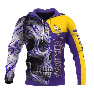 Minnesota Vikings Big Vikings Team Tribal Skull AOP Hoodie