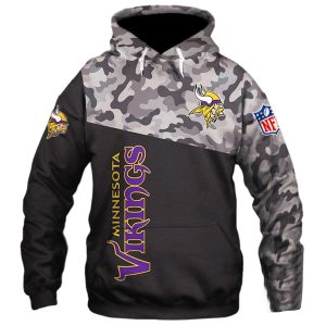 Minnesota Vikings Camo And Black AOP Hoodie