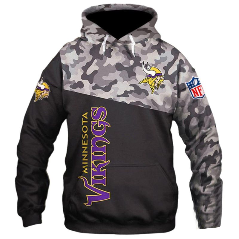 Minnesota Vikings Camo And Black Aop Hoodie 1