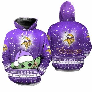 Minnesota Vikings Christmas Baby Yoda AOP Hoodie