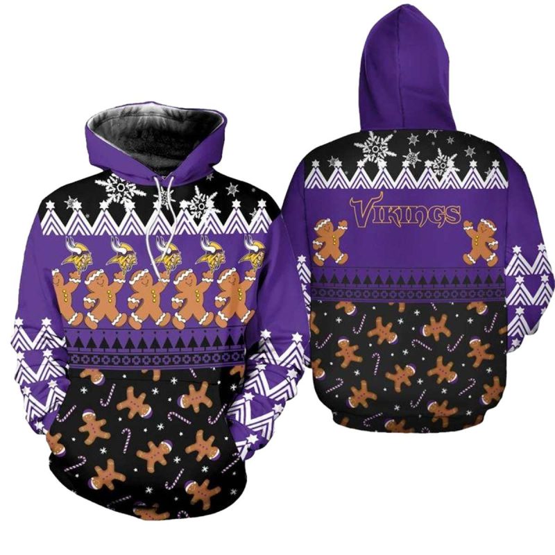 Minnesota Vikings Christmas Gingerbread Man Football Aop Hoodie 1
