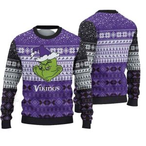 Minnesota Vikings Christmas Grinch Face Funny Ugly Sweater