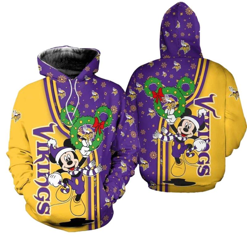 Minnesota Vikings Christmas Mckey Aop Hoodie 1