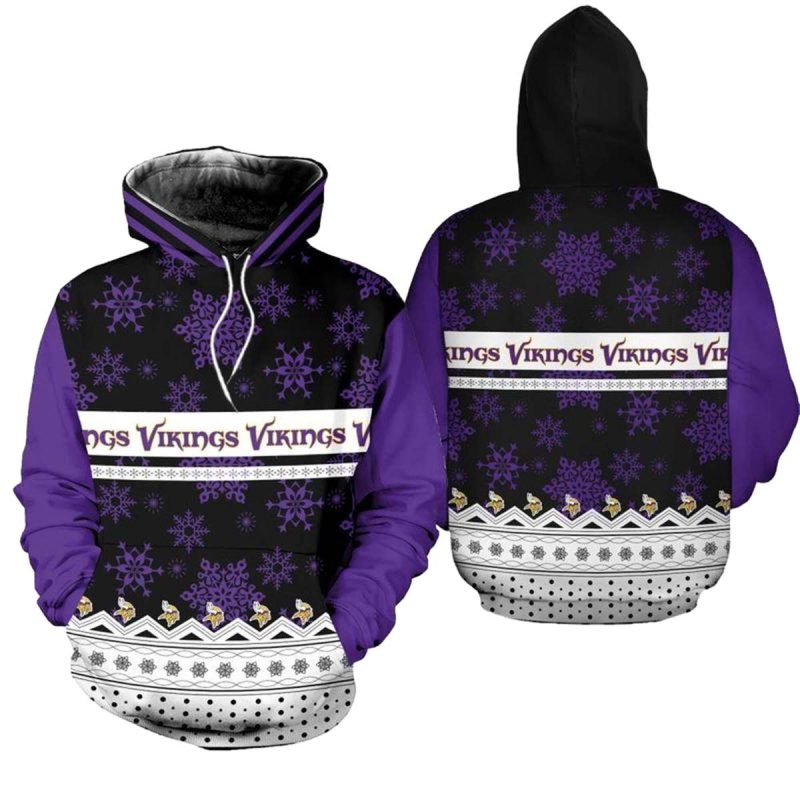 Minnesota Vikings Christmas Pattern Basic Football Aop Hoodie 1