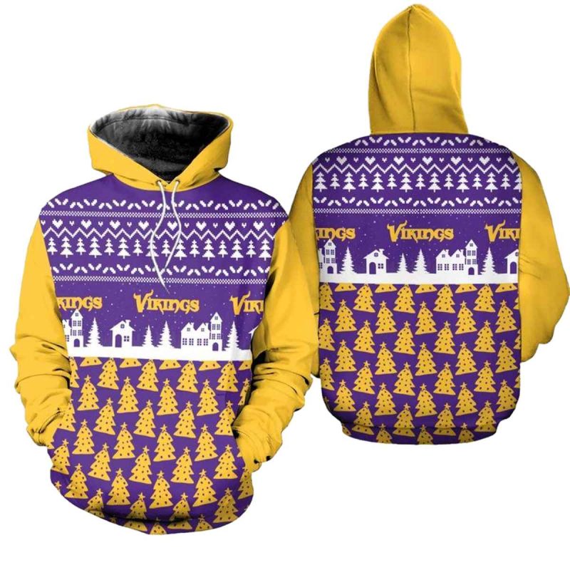Minnesota Vikings Christmas Pattern Pine Aop Hoodie 1