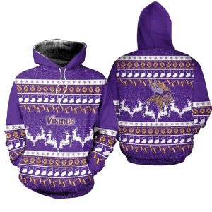 Minnesota Vikings Christmas Pattern Reindeer Football AOP Hoodie