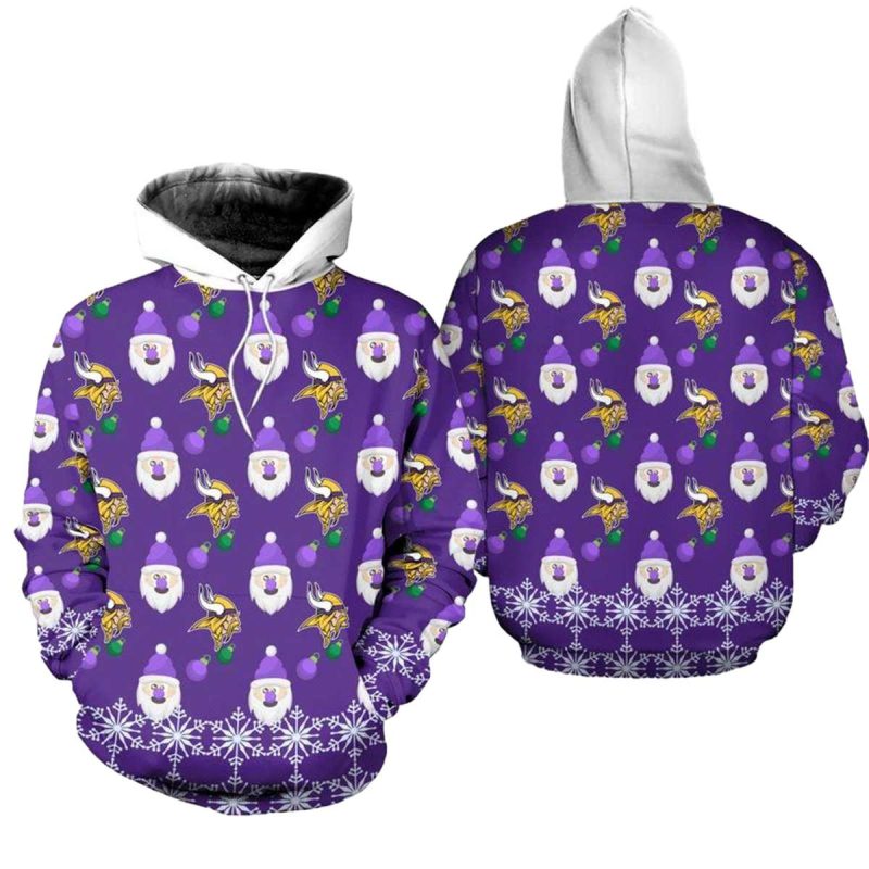 Minnesota Vikings Christmas Pattern Santa Clause Face Football Aop Hoodie 1