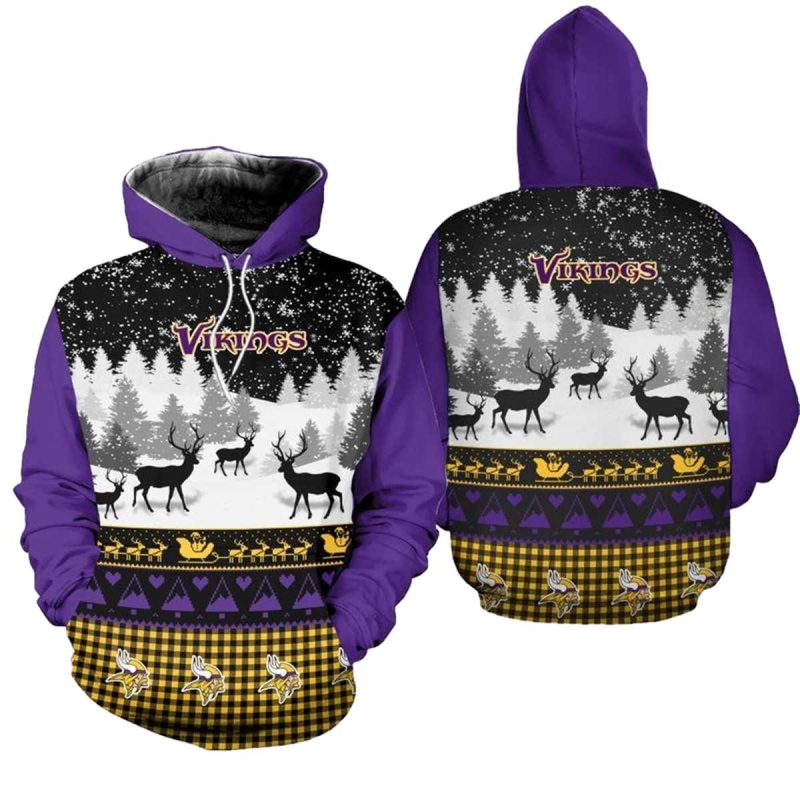 Minnesota Vikings Christmas Reindeer Football Aop Hoodie 1