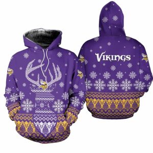 Minnesota Vikings Christmas Reindeer Ugly AOP Hoodie
