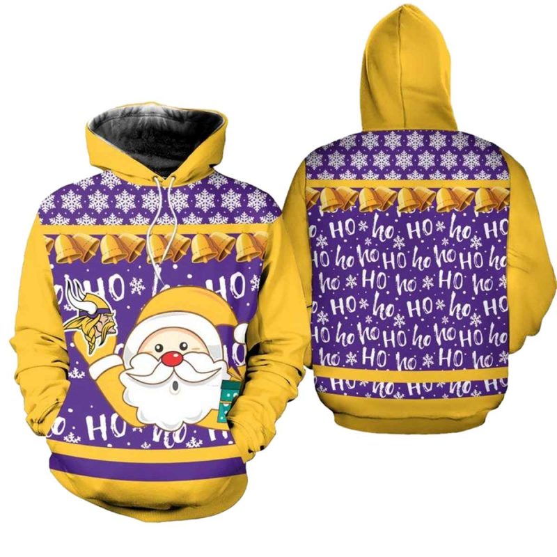 Minnesota Vikings Christmas Santa Claus Ho Ho Ho Aop Hoodie 1