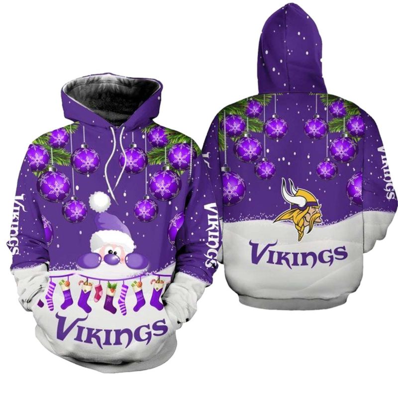 Minnesota Vikings Christmas Santa Football Aop Hoodie 1