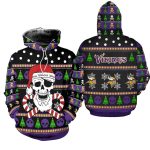 Minnesota Vikings Christmas Santa Skull Patterns AOP Hoodie