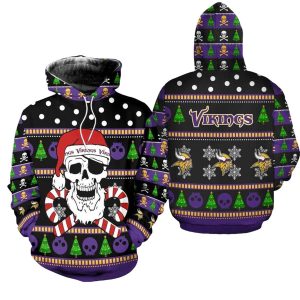 Minnesota Vikings Christmas Santa Skull Patterns AOP Hoodie