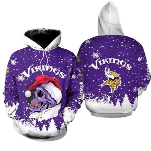Minnesota Vikings Christmas Skull Claus AOP Hoodie
