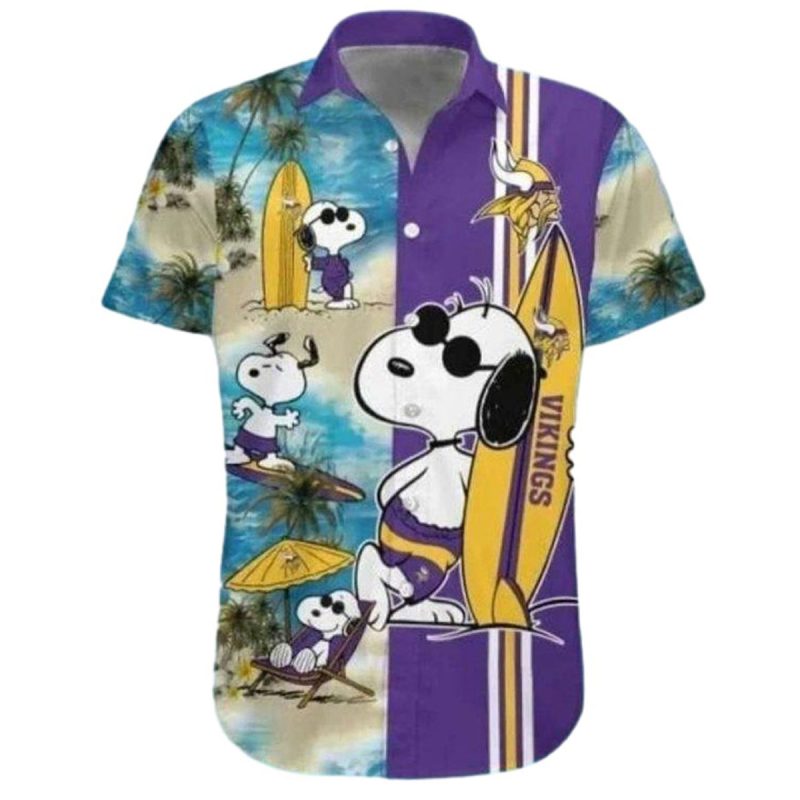 Minnesota Vikings Cool Cartoon Snoopy Surfing Hawaiian Shirt 1
