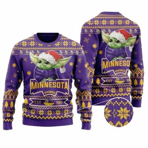 Minnesota Vikings Cute Baby Yoda Grogu Holiday Party Ugly Sweater