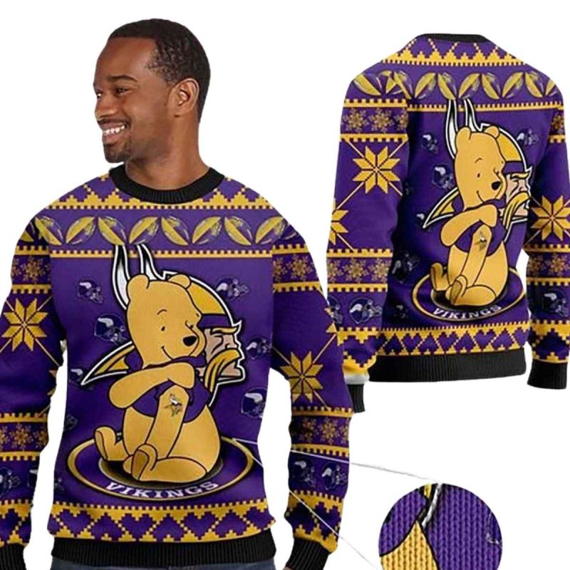 Minnesota Vikings Cute Winnie The Pooh Bear Christmas Ugly Sweater 1