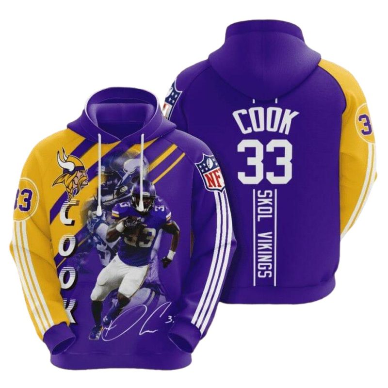 Minnesota Vikings Dalvin Cook 33 Purple Gold Aop Hoodie 1