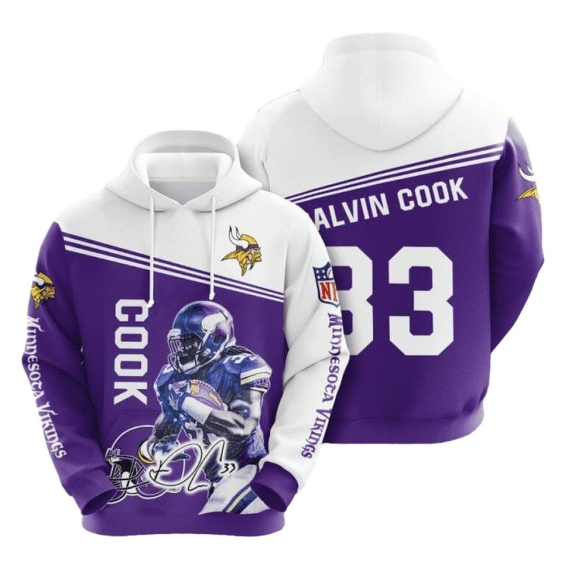 Minnesota Vikings Dalvin Cook 33 Signature Purple White Aop Hoodie 1