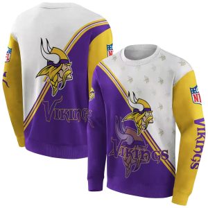 Minnesota Vikings Diagonal Stripe Purple White AOP Sweatshirt