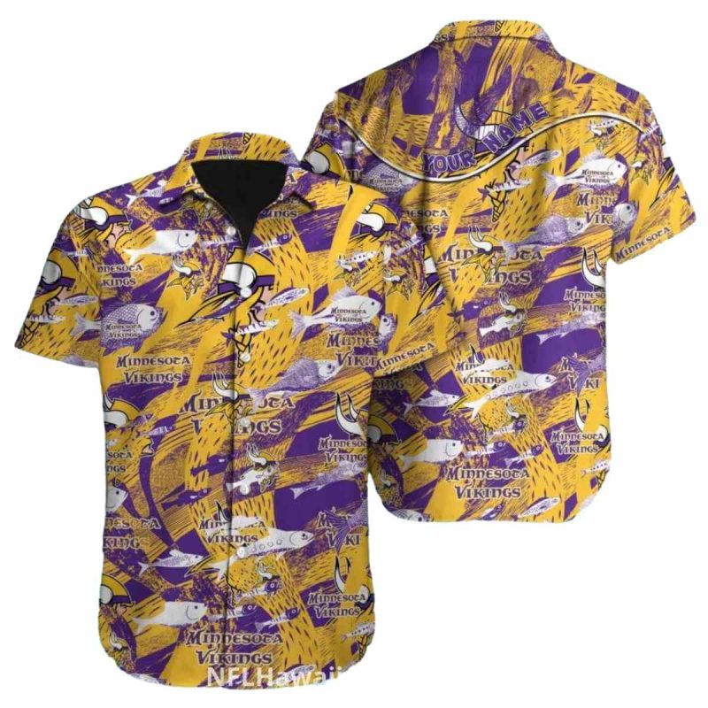 Minnesota Vikings Fishing And Nature Theme Yellow Pattern Hawaiian Shirt 1