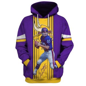 Minnesota Vikings Fran Tarkenton 10 Jersey With Signature AOP Hoodie
