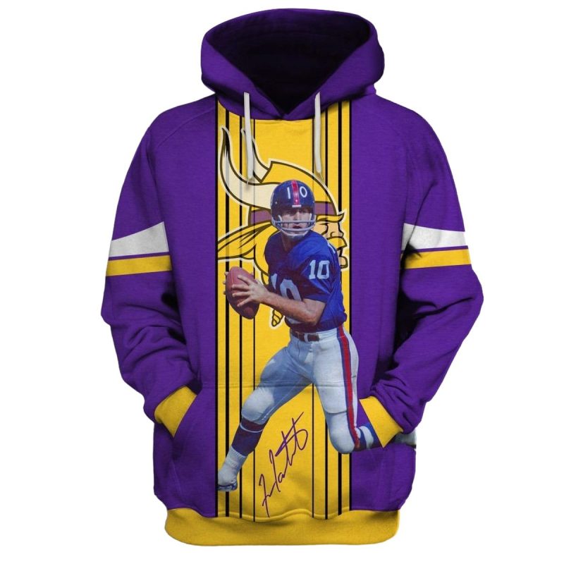 Minnesota Vikings Fran Tarkenton 10 Jersey With Signature Aop Hoodie 1
