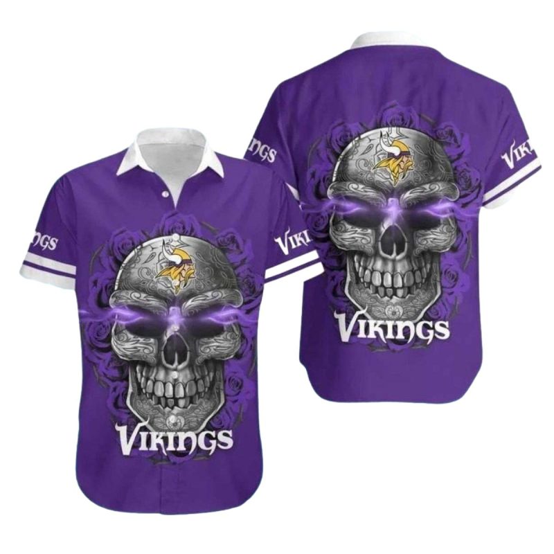 Minnesota Vikings Glowing Skull Hawaiian Shirt 1