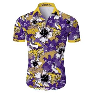 Minnesota Vikings Gold Purple Hibiscus Floral Hawaiian Shirt