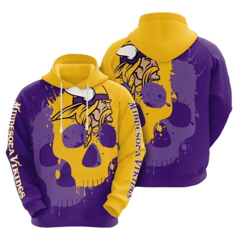 Minnesota Vikings Gold Skull Aop Hoodie 1