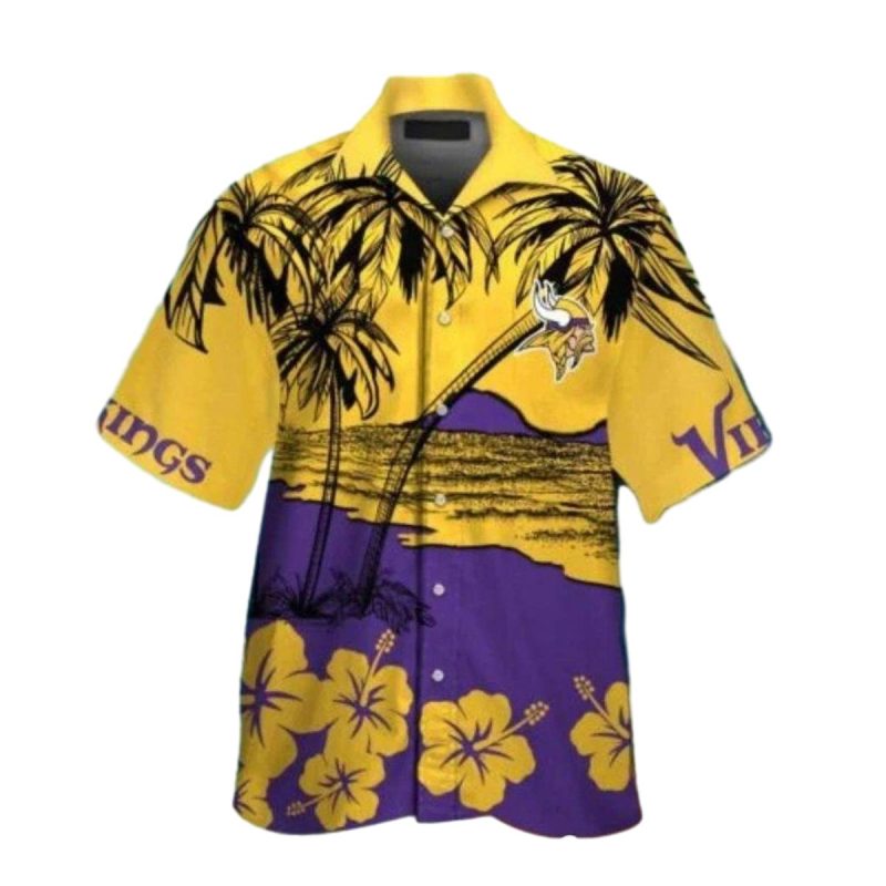 Minnesota Vikings Golden Beach Palm Hibiscus Hawaiian Shirt 1