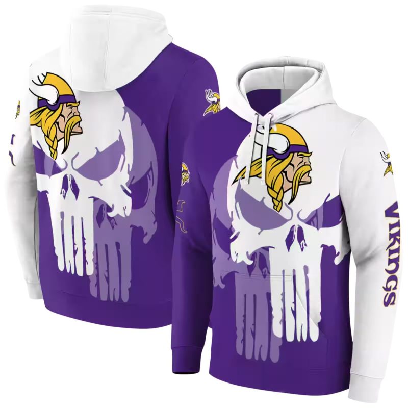 Minnesota Vikings Graphic Punisher Purple White Aop Hoodie 1