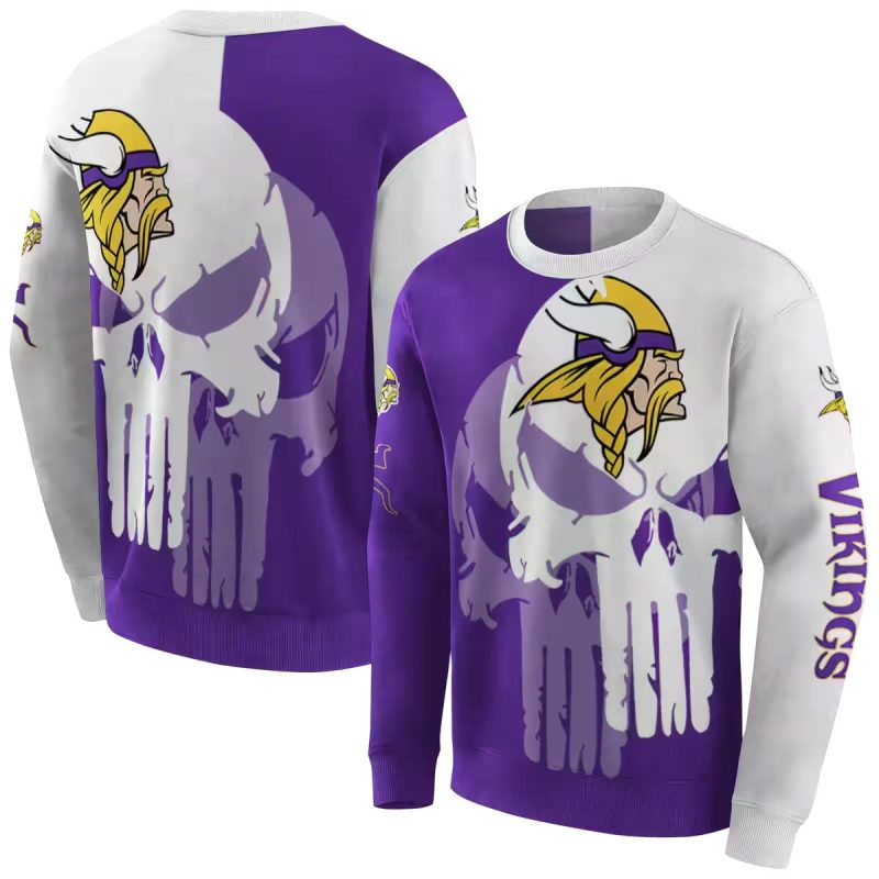 Minnesota Vikings Graphic Punisher Purple White Aop Sweatshirt 1