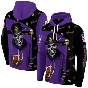 Minnesota Vikings Grim Vibe With Hat Funny Purple Black AOP Hoodie