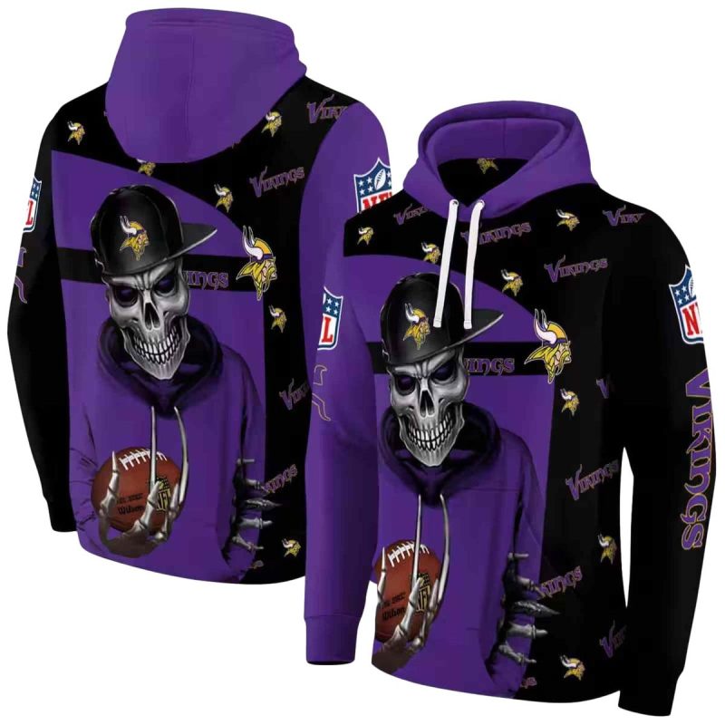 Minnesota Vikings Grim Vibe With Hat Funny Purple Black Aop Hoodie 1