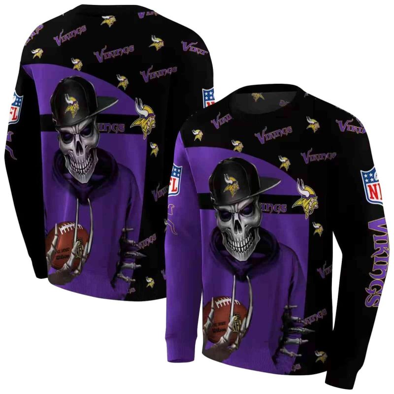 Minnesota Vikings Grim Vibe With Hat Funny Purple Black Aop Sweatshirt 1