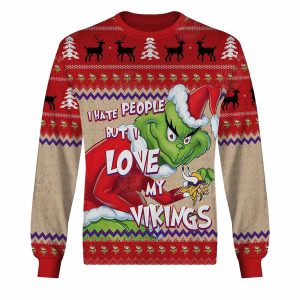 Minnesota Vikings Grinch Christmas I Hate People But I Love My Vikings AOP Sweatshirt