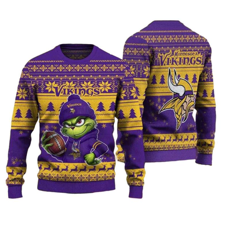 Minnesota Vikings Grinch Holiday Ugly Sweater 1