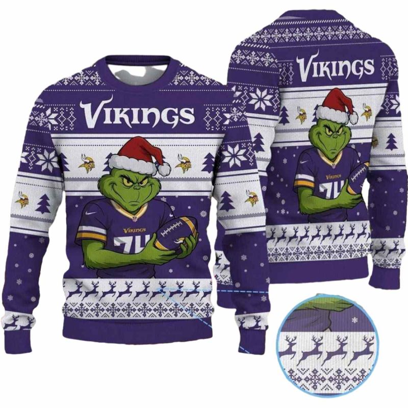 Minnesota Vikings Grinch Jersey Christmas Ugly Sweater 1