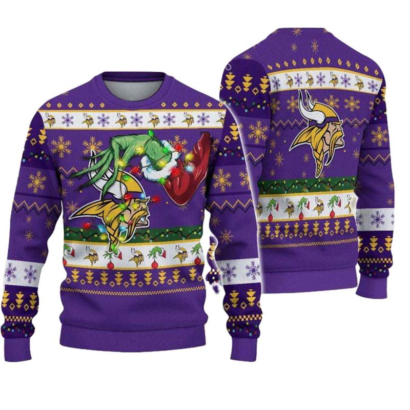 Minnesota Vikings Grinchs Hand Ugly Christmas Aop Sweatshirt 1
