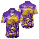 Minnesota Vikings Halloween Skull Pumpkin Hawaiian Shirt